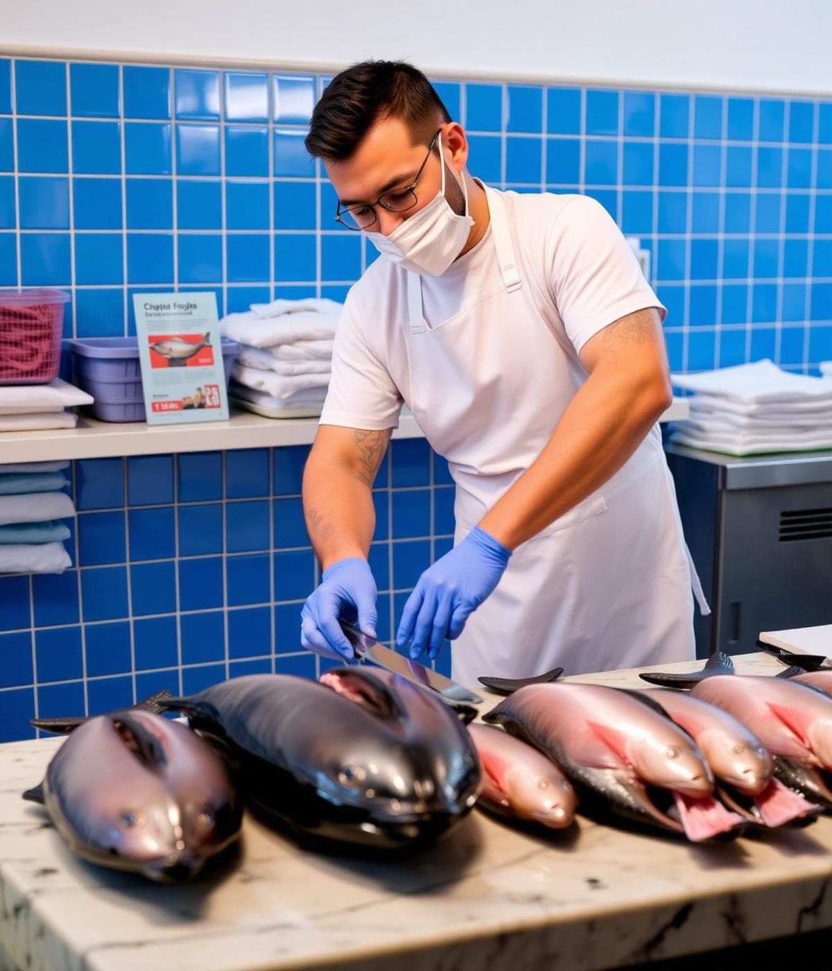 Préparation professionnelle de poissons frais